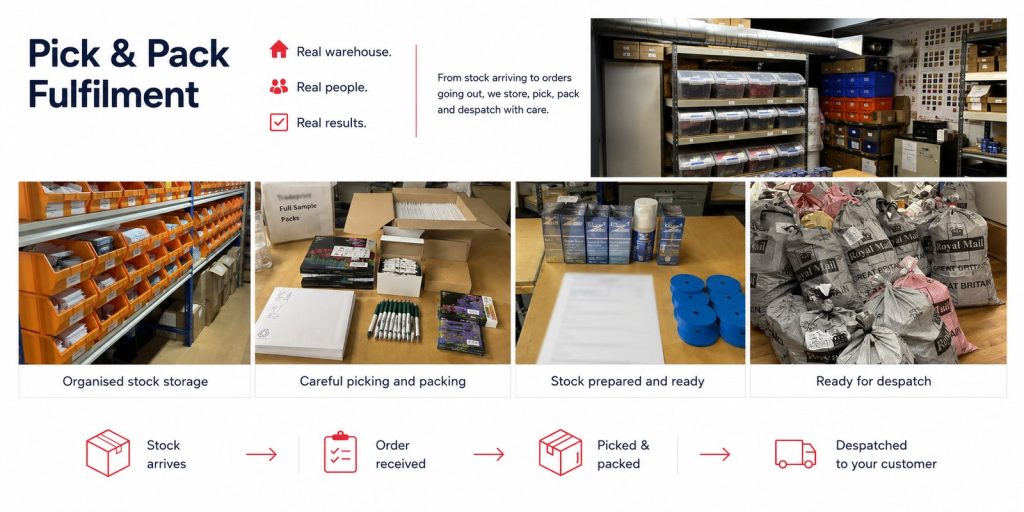 Pick and pack process from receiving orders to despatch